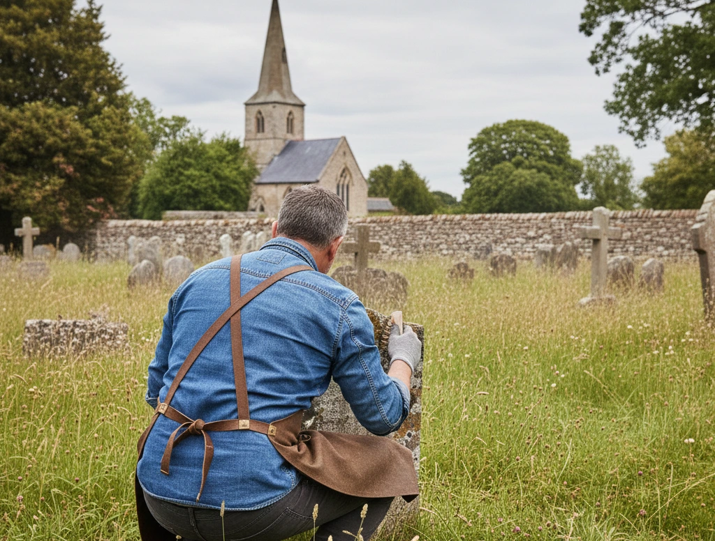 Man shows how to restore weathered memorials.